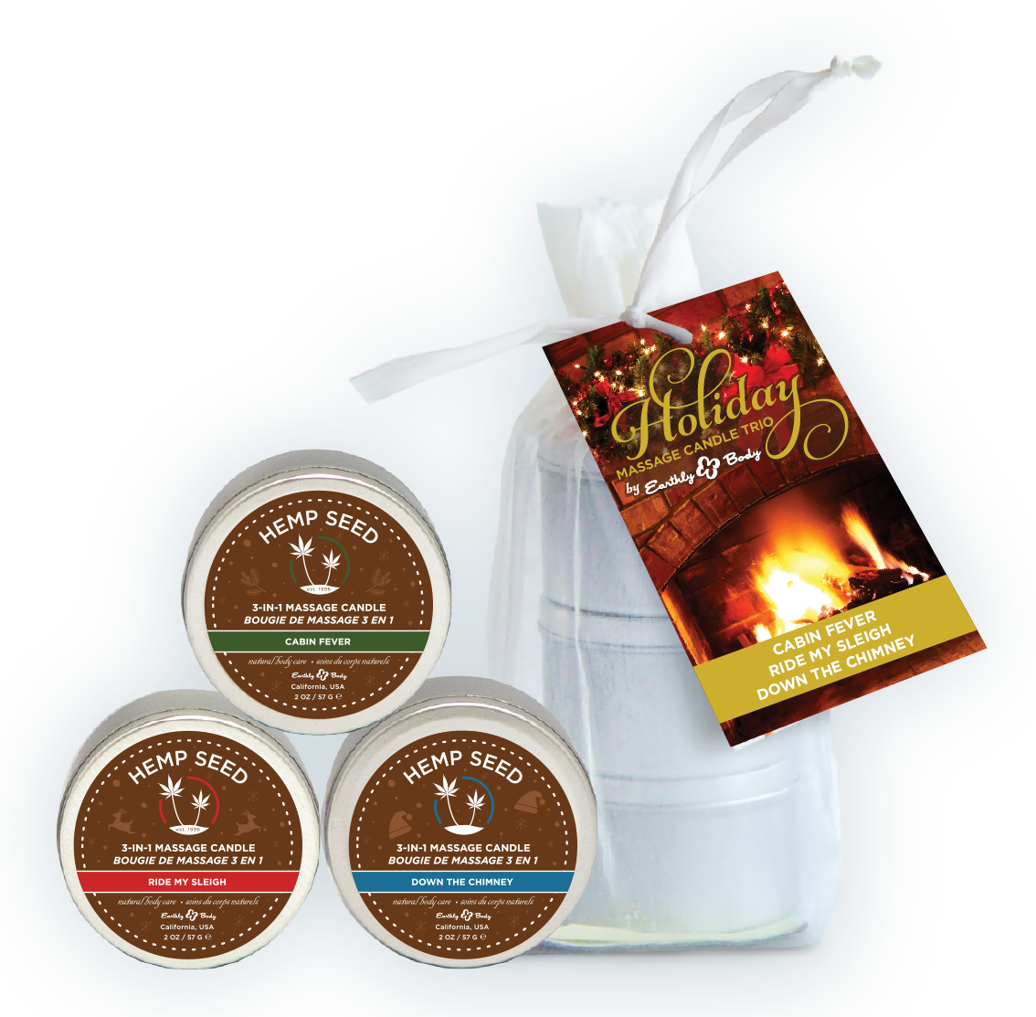 "Holiday Trio - 2 Oz. Holiday Candles in Organza Bag EB-HSCH221T"