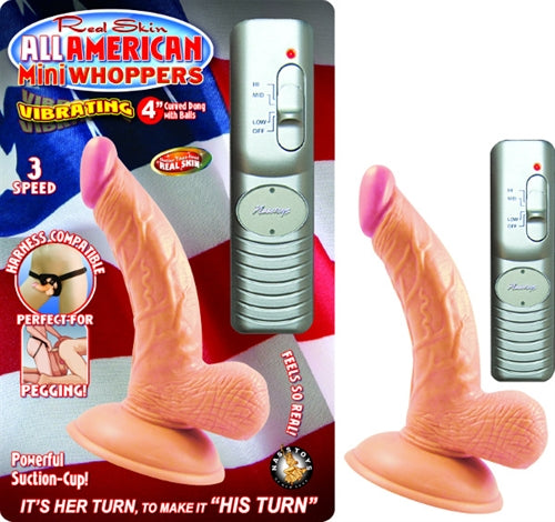 "All American Mini Whoppers Vbrating 4-Inch Curved Dong W/balls-Flesh NW2391-1"