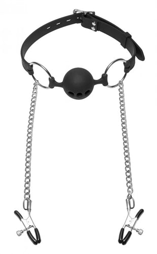 "Hinder Silicone Breathable Ball Gag and Nipple Clamps MS-AD699"
