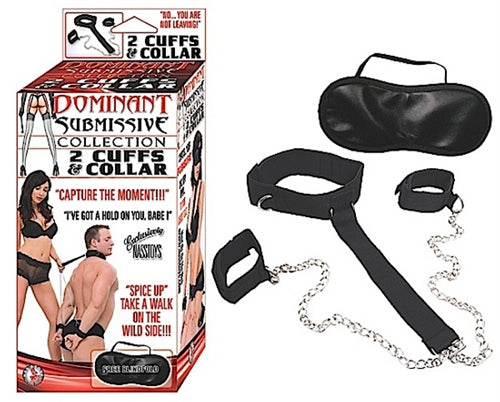 "Dominant Submissive Collection 2 Cuffs and Collar - Black NW2281"