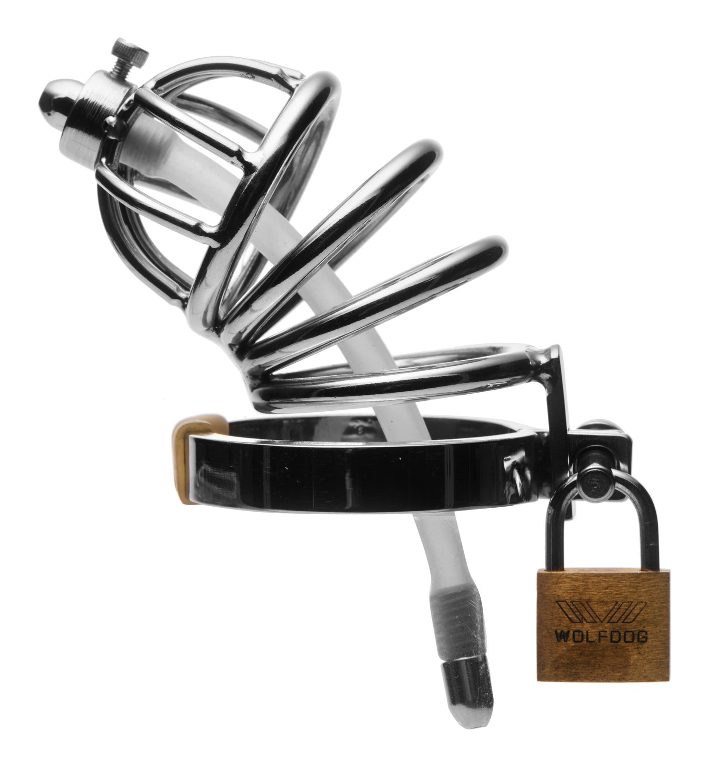 "Stainless Steel Chastity Cage With Silicone Urethral Plug MS-AD775"