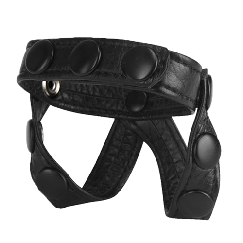 "The Macho Collection v-Style Cock Ring and Ball Divider - Black NW2479"