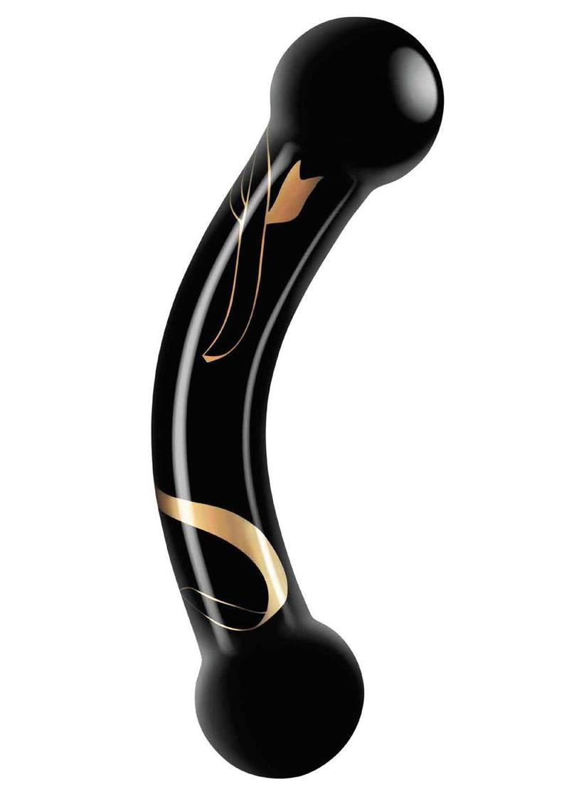 "Secret Kisses - 5.5 Inch Handblown Glass Double Ended Dildo - Black SK-3008"