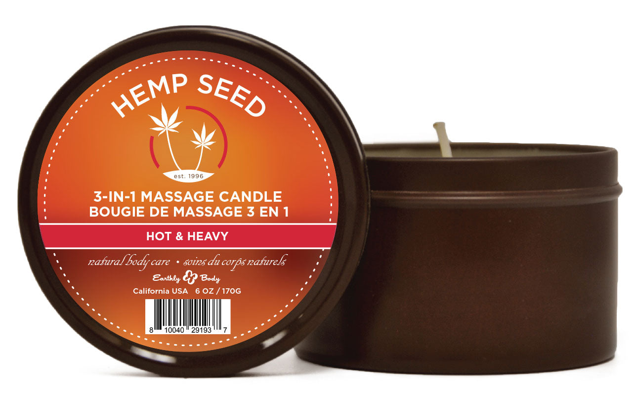"3 in 1 Massage Candle - Hot and Heavy - 6 Oz - Hemp Seed EB-HSCS021C"