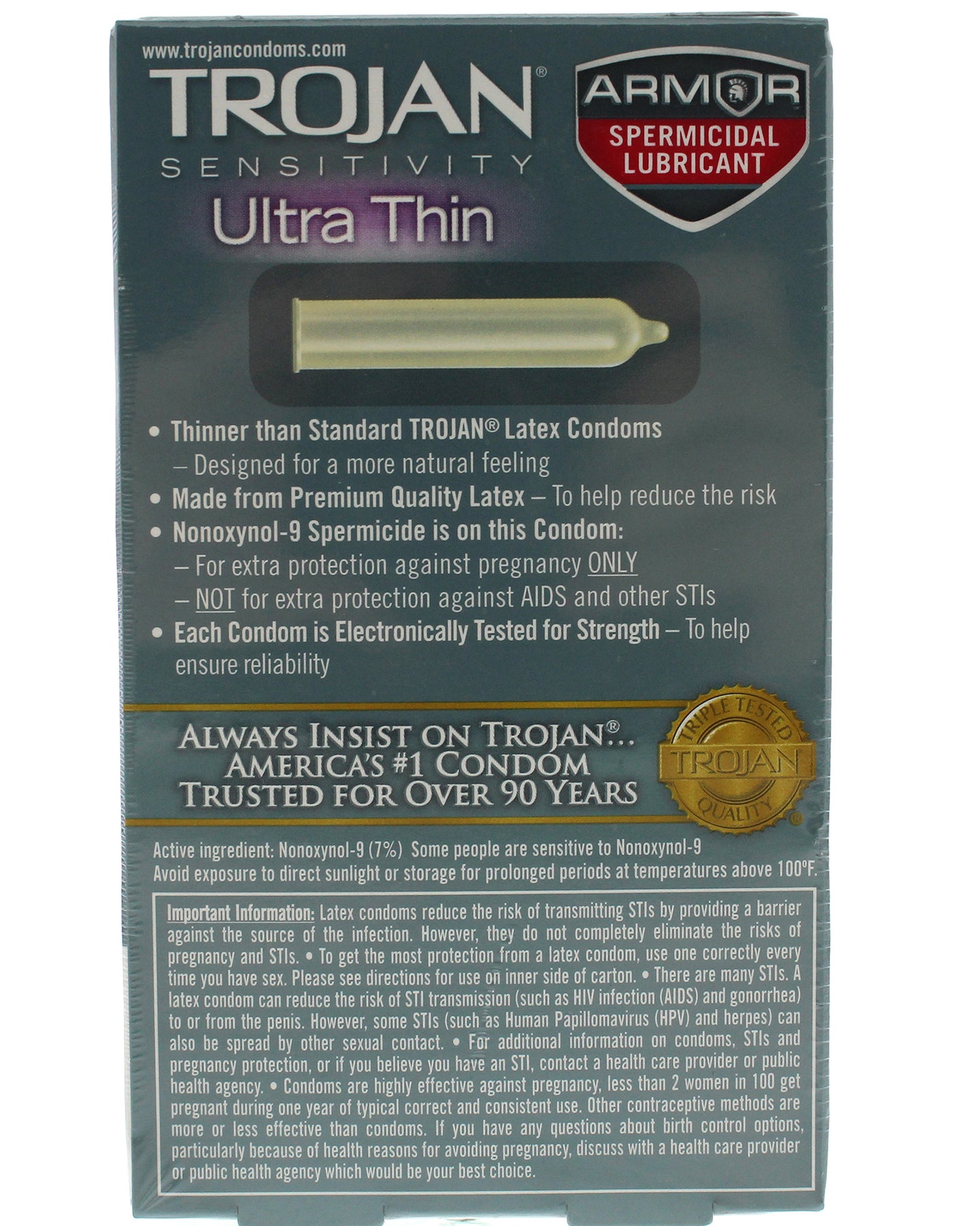 "Trojan Sensitivity Ultra Thin Armor Spermicidal Lubricated Condoms 12 Pack TJ92742"
