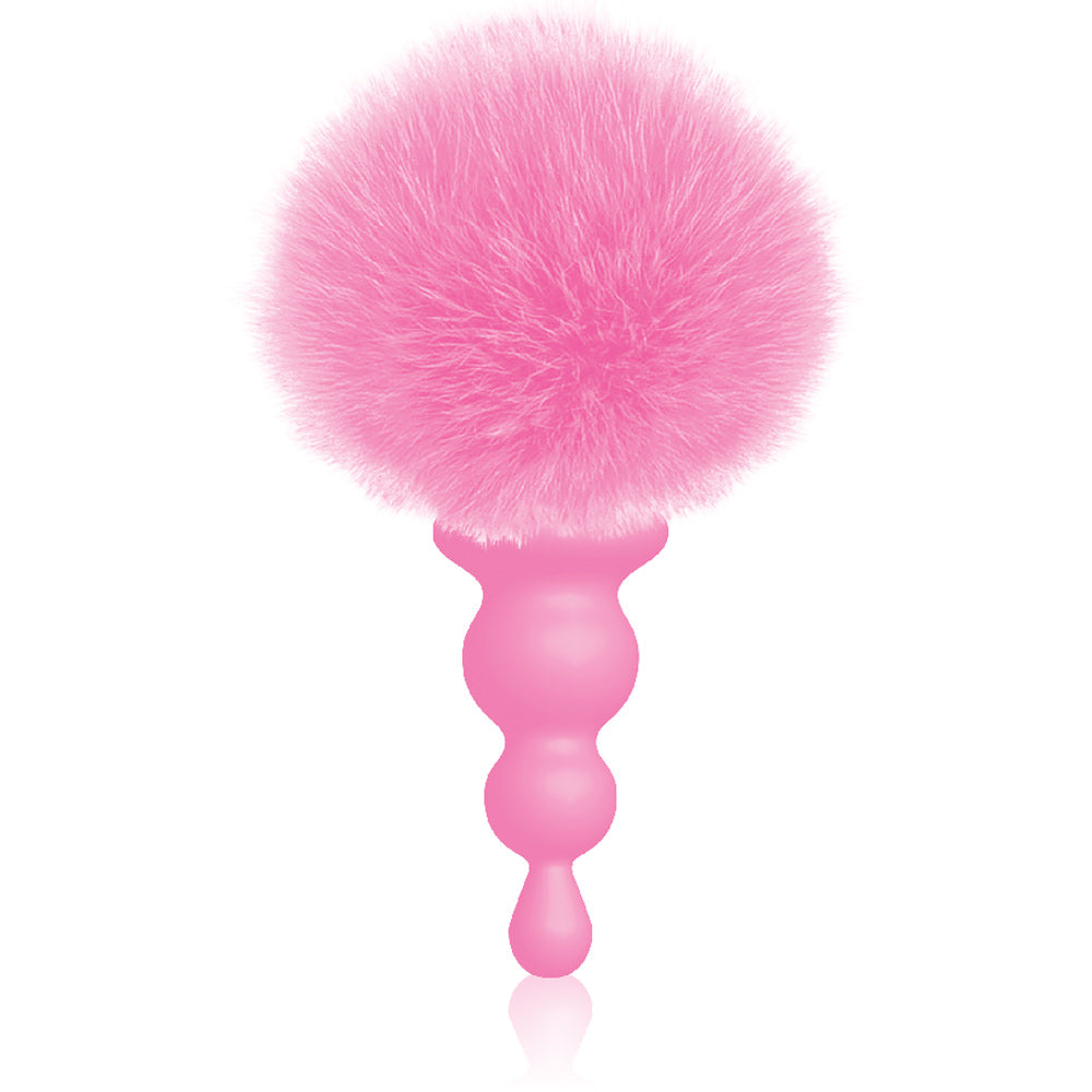 "The 9's Cottontails Silicone Bunny Tail Butt Plug - Beaded Pink IC2688"