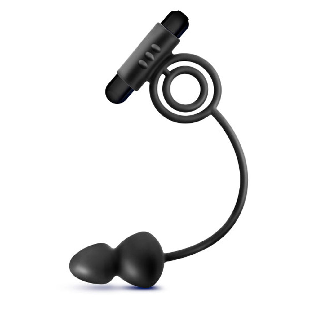 "Anal Adventures- Platinum - Silicone Anal Ball With Vibrating C-Ring- Black BL-01705"