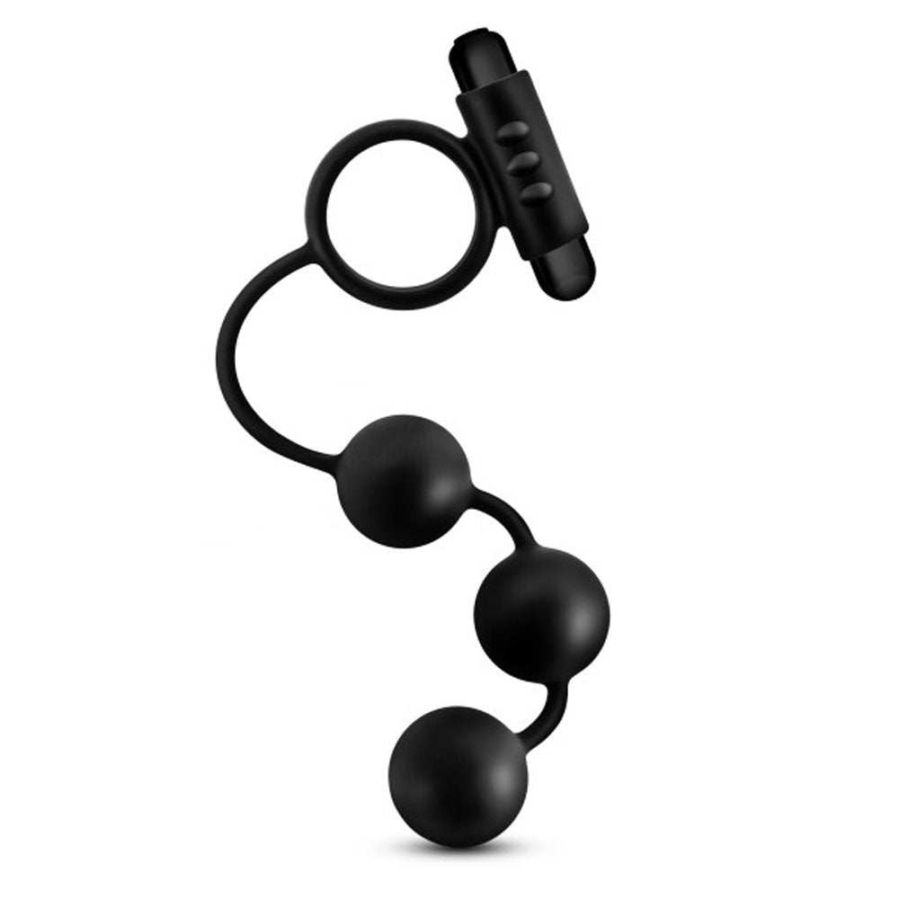 "Anal Adventures- Platinum - Silicone Anal Ball With Vibrating C-Ring- Black BL-01905"