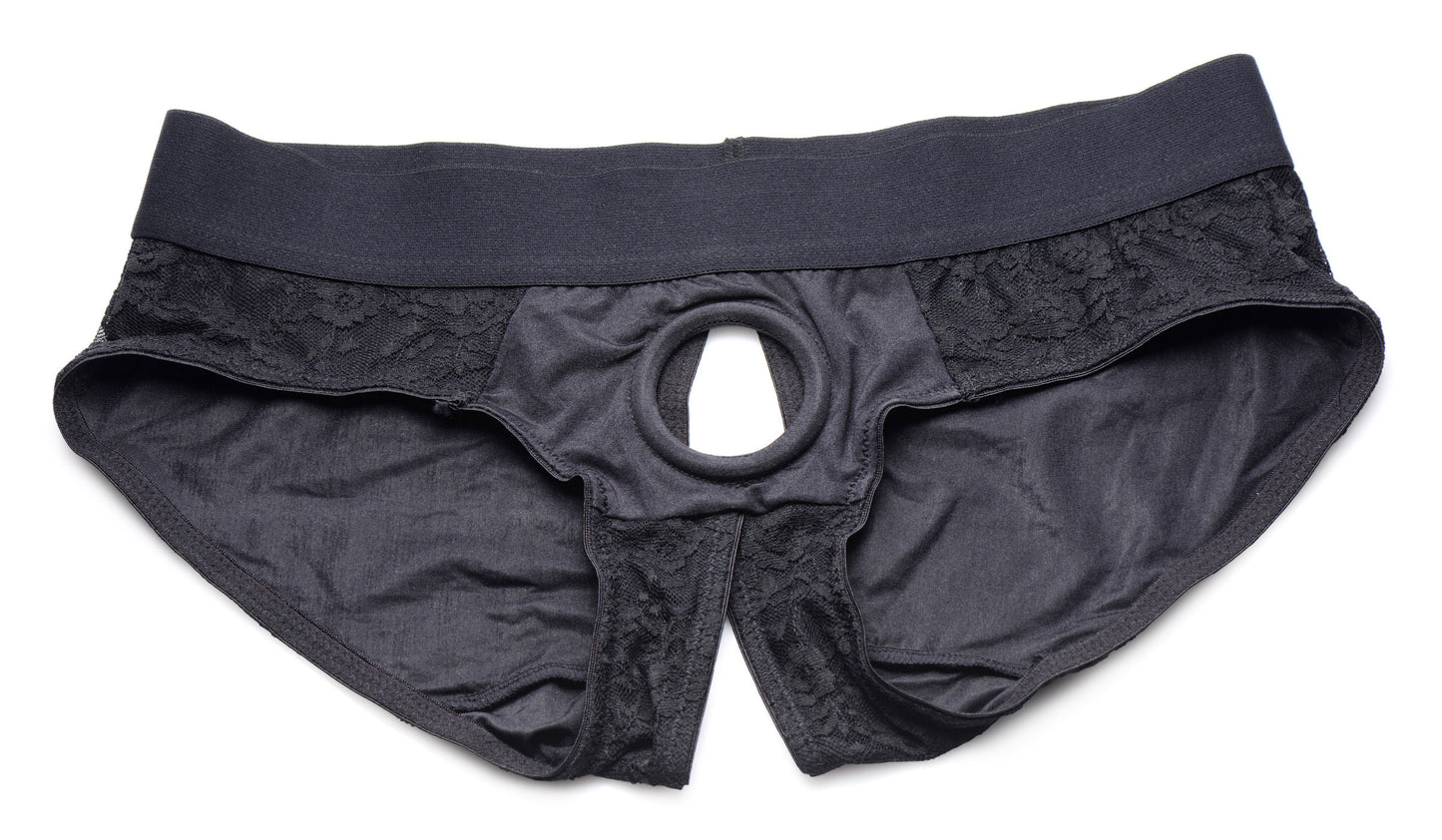 "Lace Envy Black Crotchless Panty Harness - S/m SU-AG453-SM"