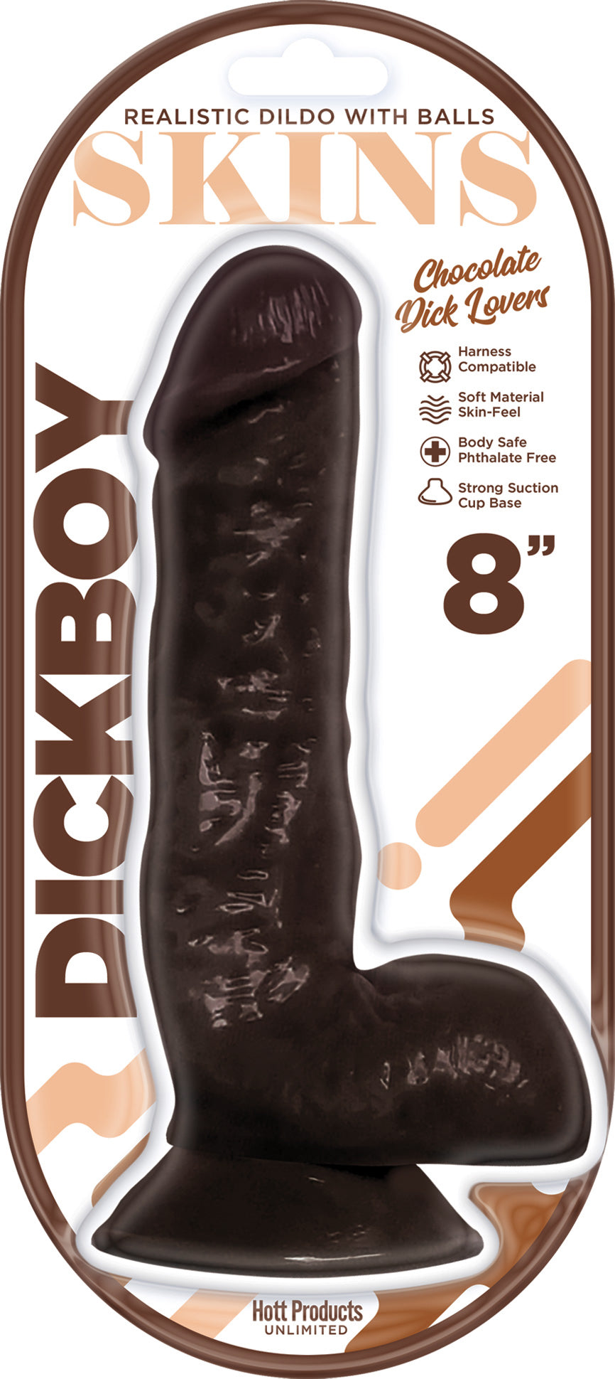 "Dickboy - Skins - Dildo With Balls - 8 Inch - Chocolate Dick Lover HP3365"