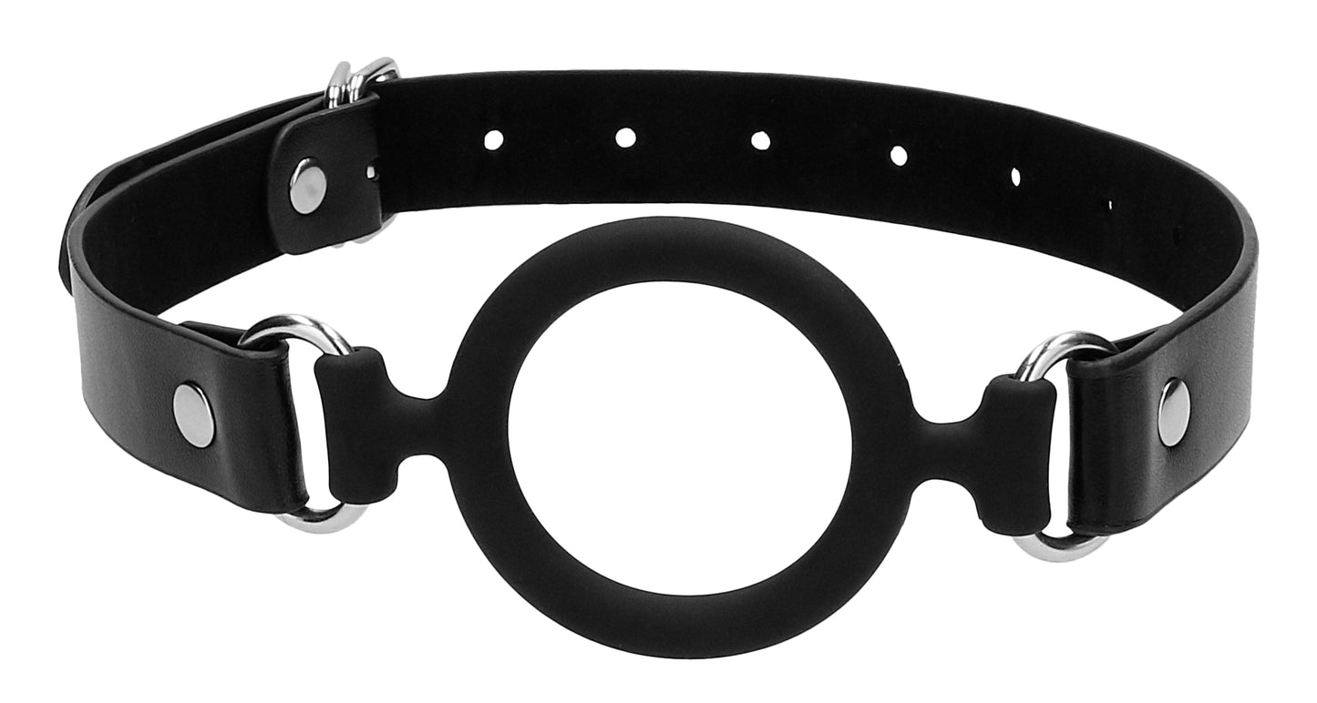 "Silicone Ring Gag With Adjustable Bonded Leather Staps - Black OU-OU679BLK"