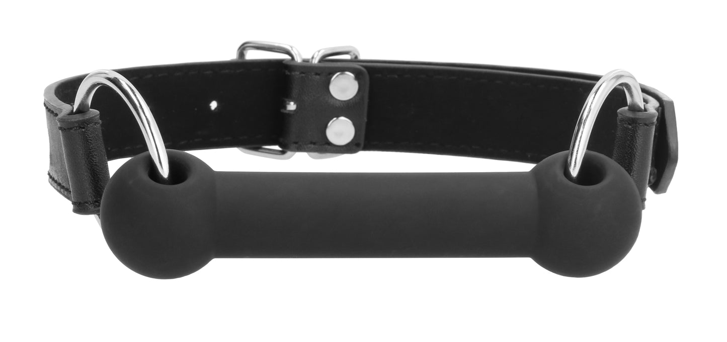 "Silicone Bit Gag With Adjustable Bonded Leather Straps - Black OU-OU678BLK"