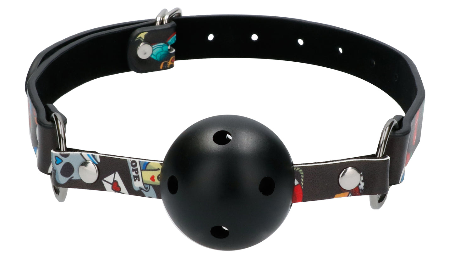 "Breatheable Ball Gag - Old School Tattoo Style - Black OU-OU445BLK"