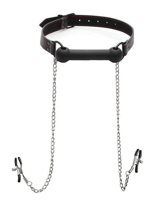 "Silicone Bit Gag With Nipple Clamps STR-AF651"