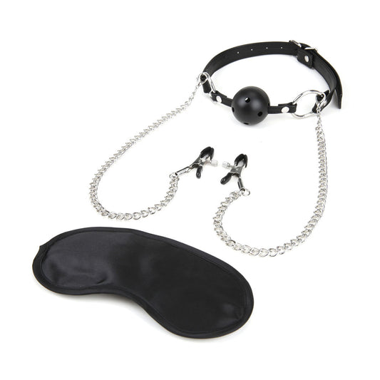 "Breathable Ball Gag With Nipple Clamp Chain EL-LF1807"