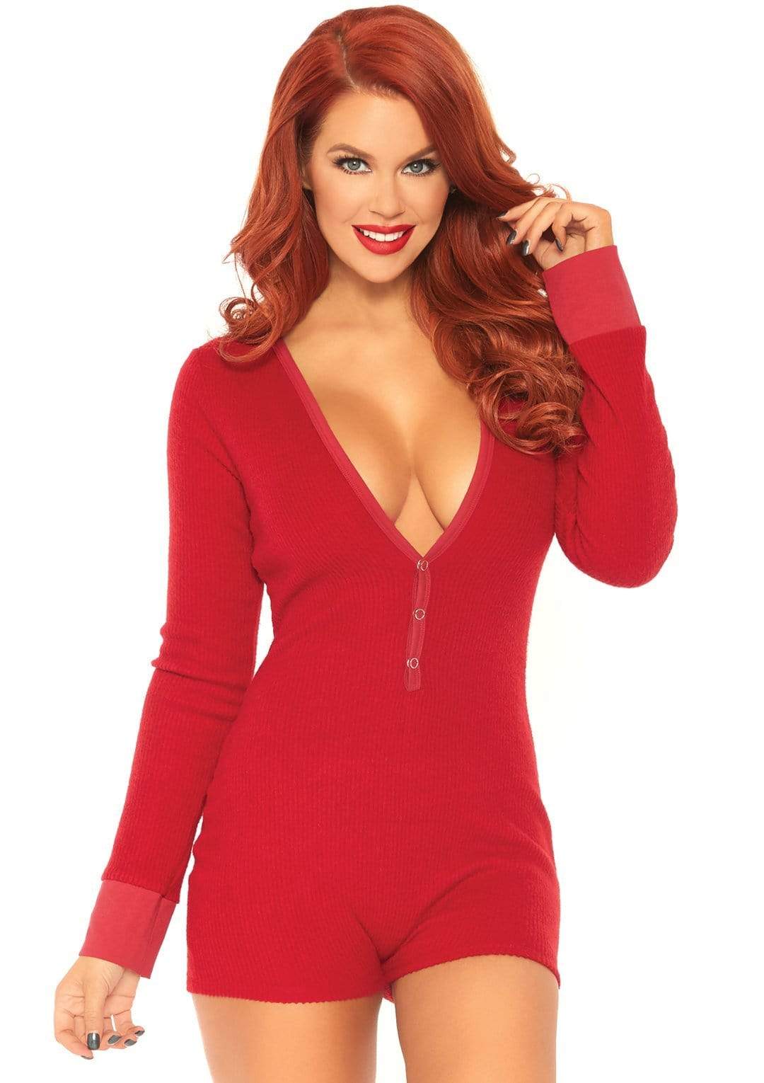 "Brushed Rib Romper - Medium/ Large - Red LA-86649REDML"