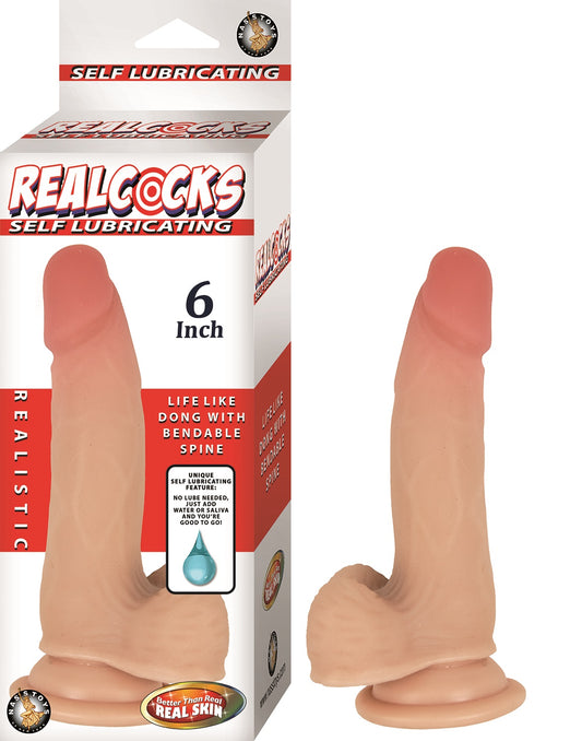 "Realcocks Self Lubricating Dong - 6 Inch - Flesh NW2933"