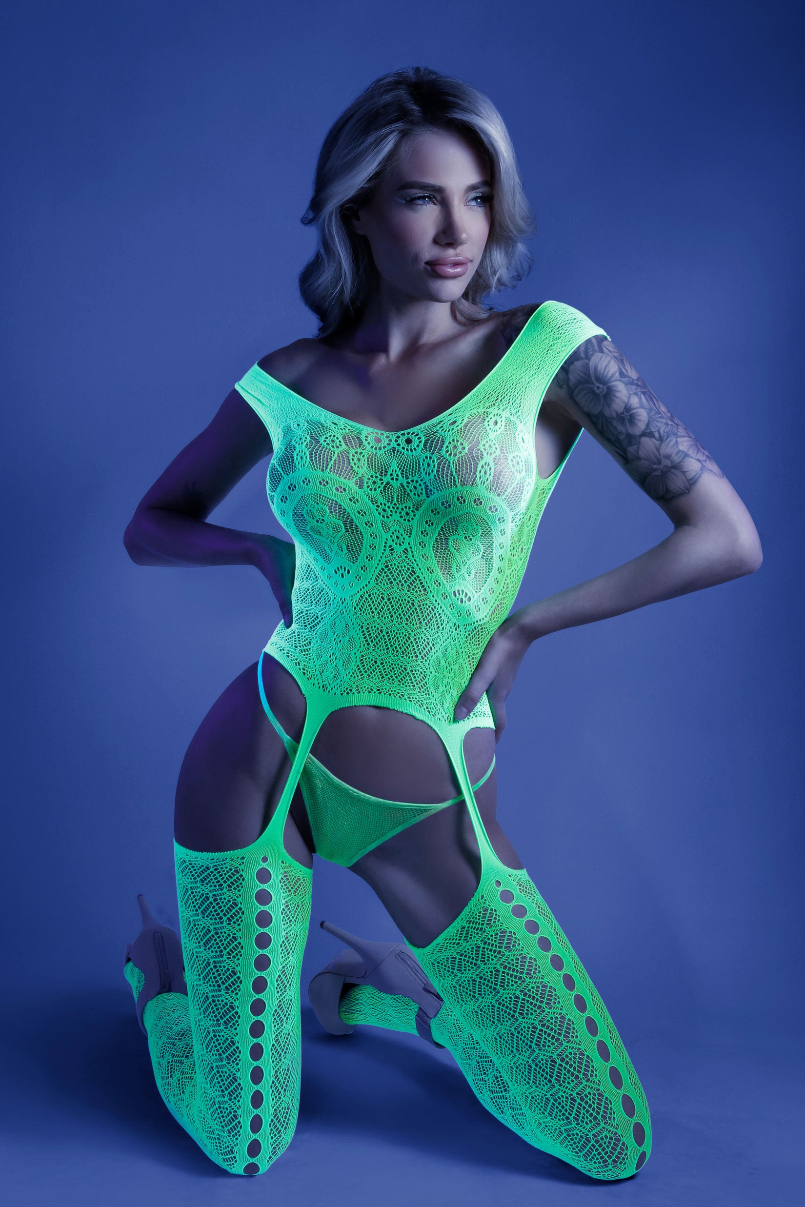 "Supersonic Mosaic Bodystocking - One Size- Neon  Green FL-GL2110-OS-B"