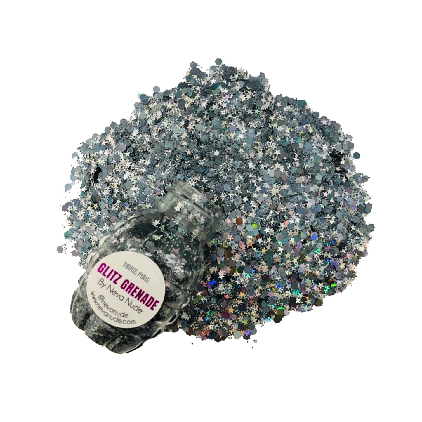 "Trixie Pixie Gunmetal Cosmetic Glitz Grenade Keychain in Aloe Gel NN-GG-TP-05A"