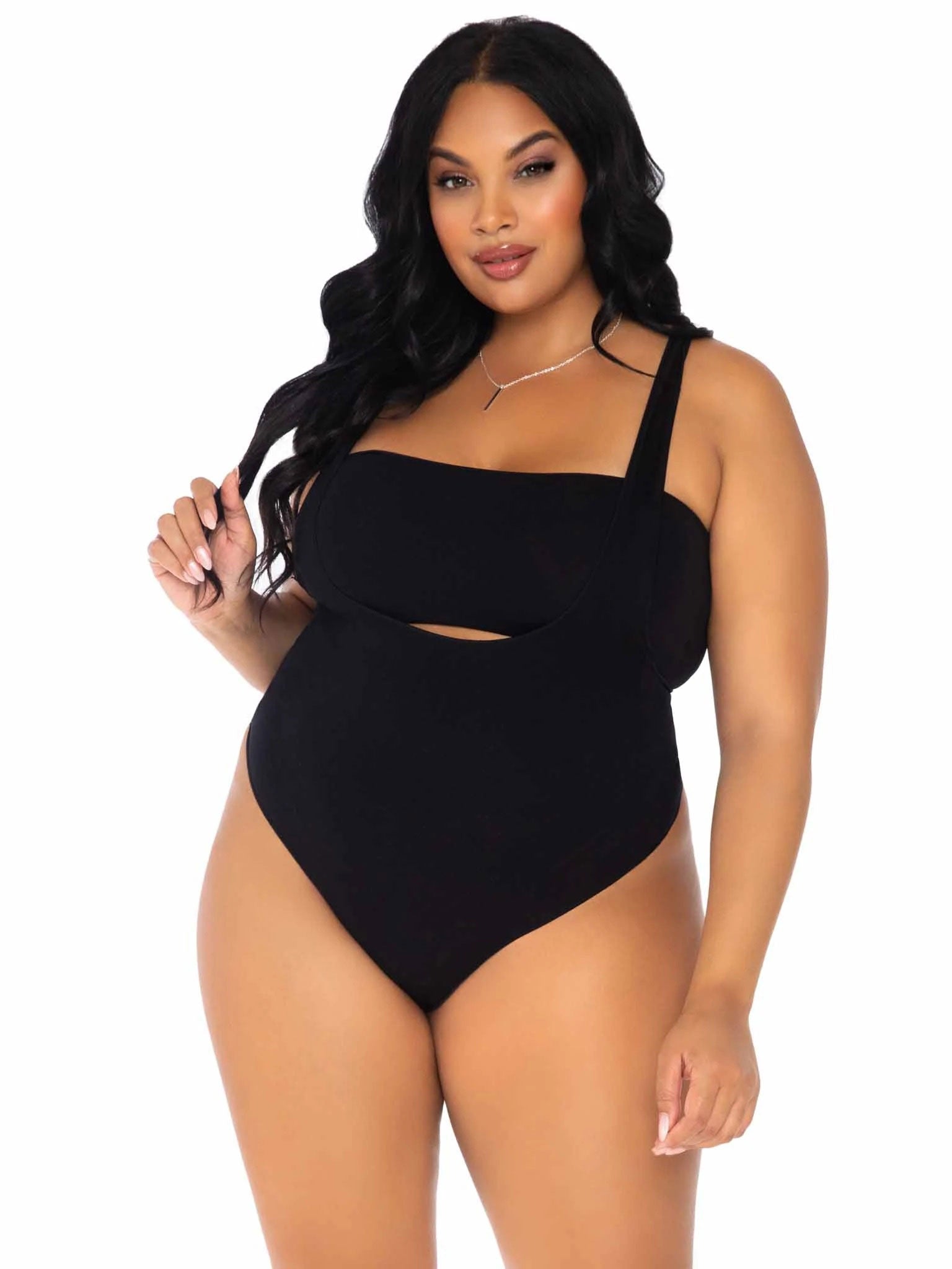 "2 Pc Bandeau and Suspender Bodysuit - 1x/2x -  Black LA-89261XBL1X2"