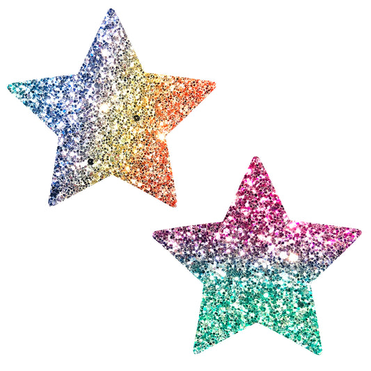 "Super Sparkle Rock Kandi Chunky Rainbow Glitter Starry Nights Nipztix Pasties NN-SSR-STR-NS"
