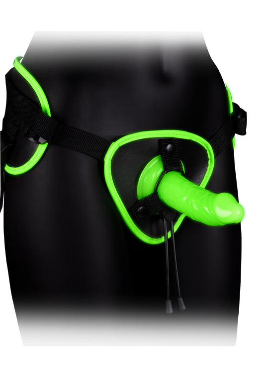 "Bonded Leather Strap-on With Silicone Dildo 5.7 Inch - Glow in the Dark OU-OU764GLO"